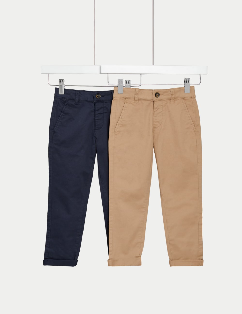 

2 пары брюк чинос с высоким содержанием хлопка Marks & Spencer, цвет Stone/navy