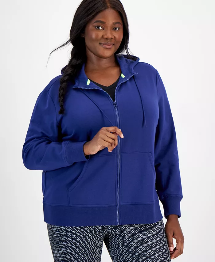 

Плюс сайз свободная флисовая худи на молнии ID Ideology, синий