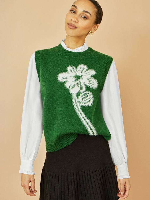 

Вязаный жилет без рукавов с цветочным принтом Yumi, Green