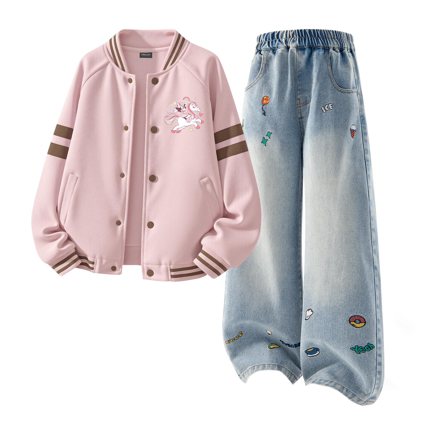 Детский спортивный комплект Casual Sportswear 2 Piece Set Disney, elegant minnie k темно-синий+solid color denim синий — фото 4