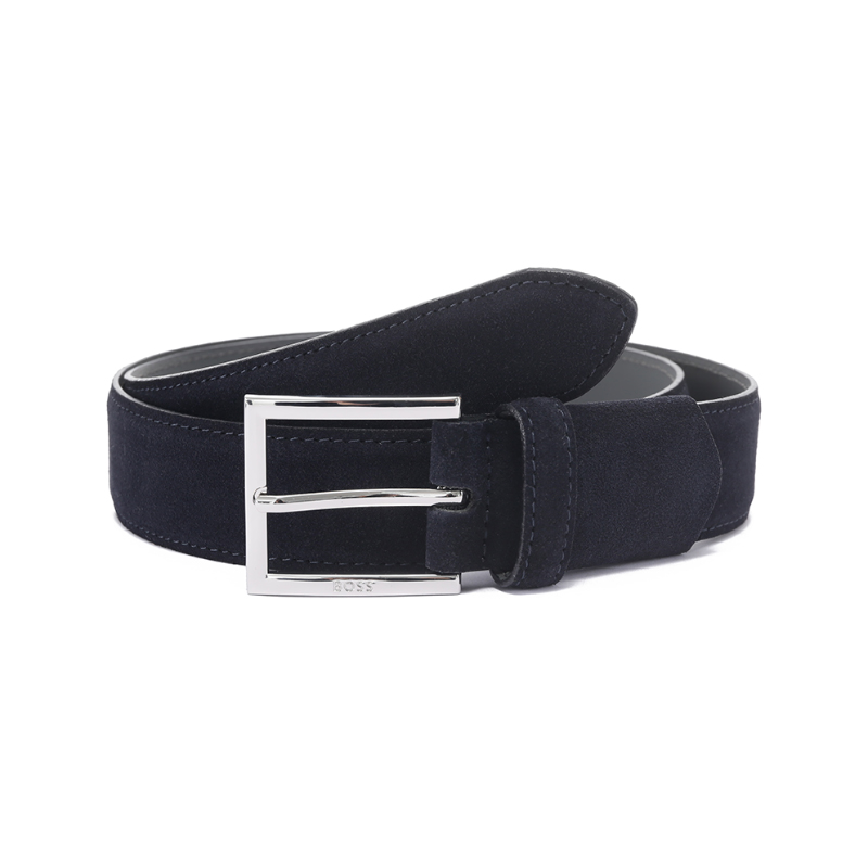 

HUGO BOSS Кожаный ремень из замши мужской темно-синий 3.5 см, Dark Blue
