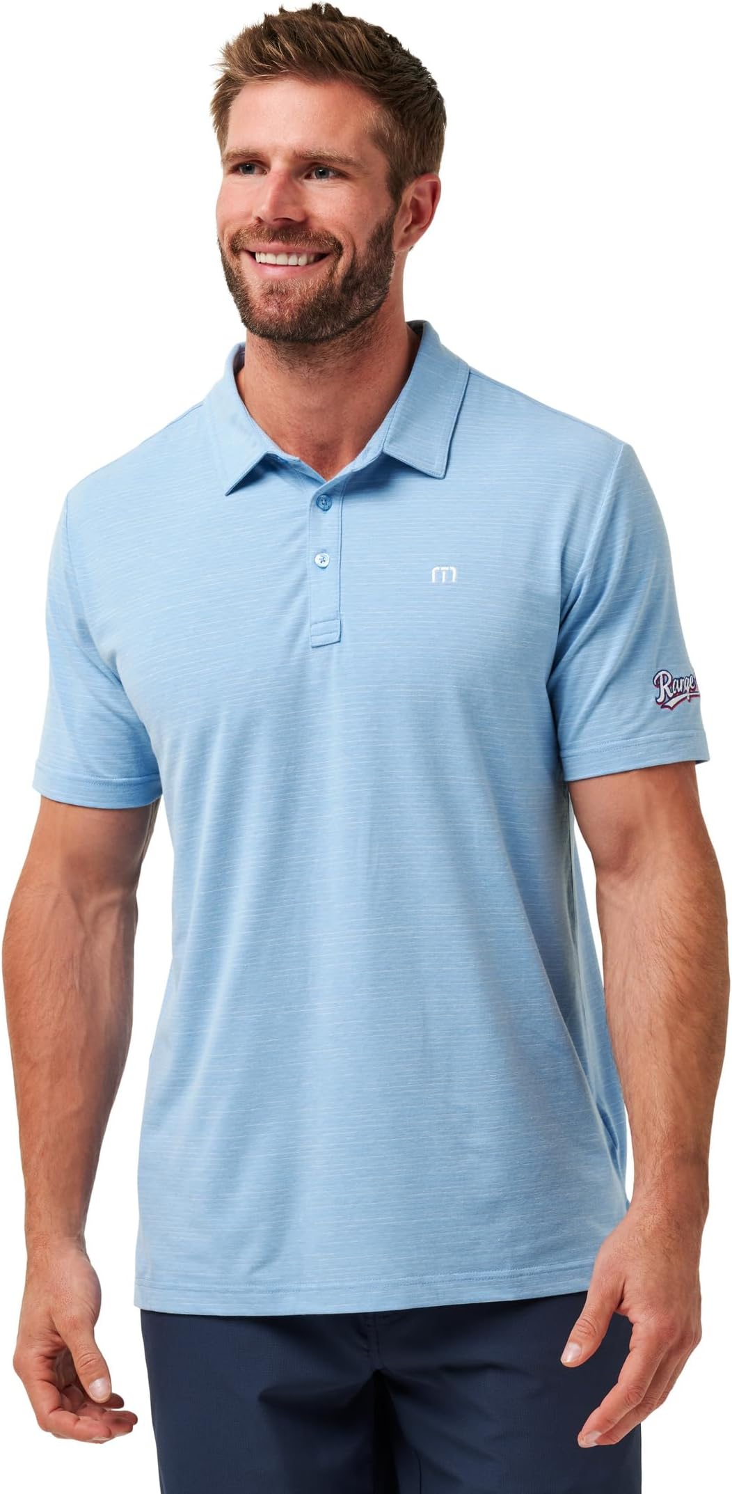 

Футболка TravisMathew Texas Rangers The Heater Polo, цвет Heather Heritage Blue