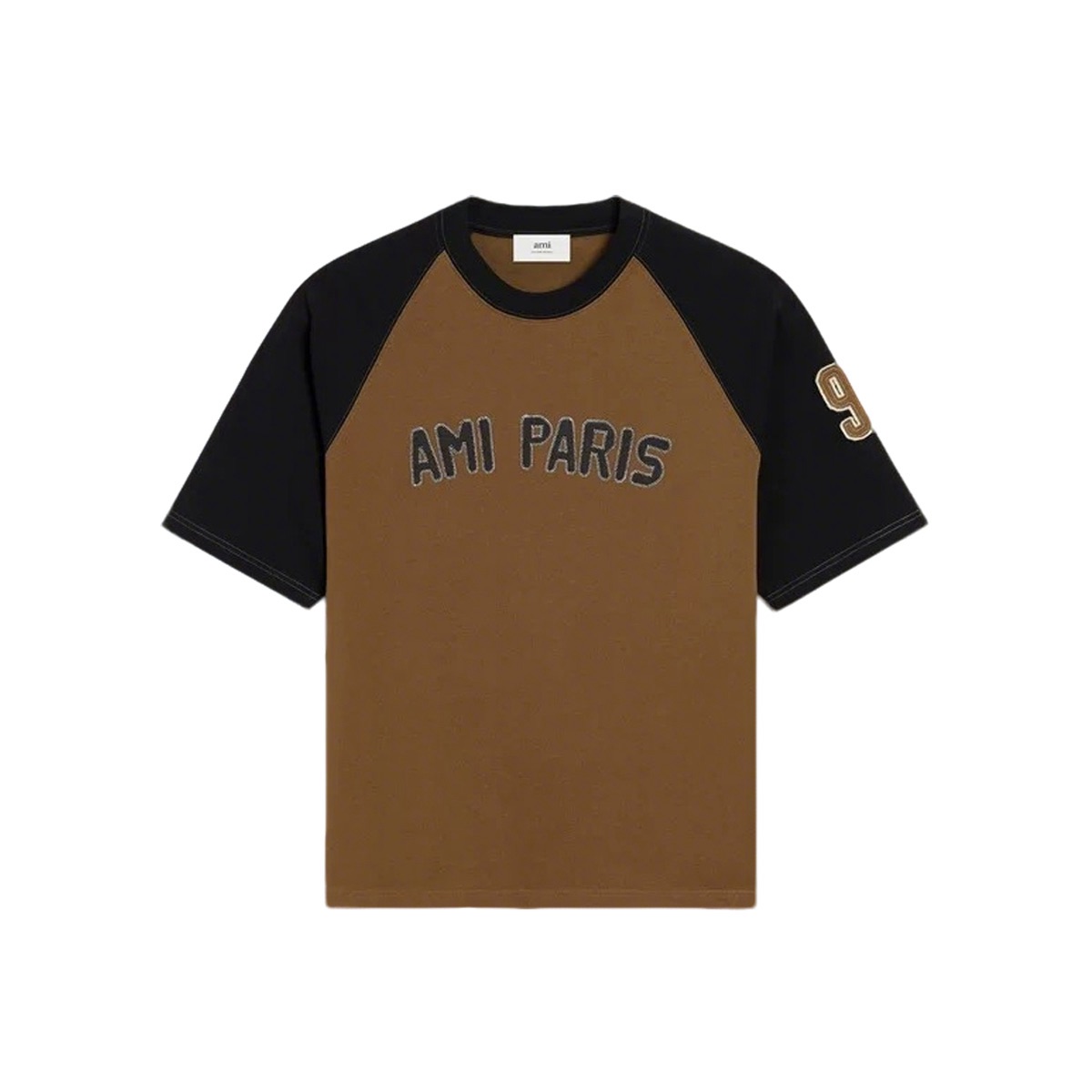 

Ami Paris двухцветная короткий рукав хлопковая футболка AMIPARIS, коричневый/черный