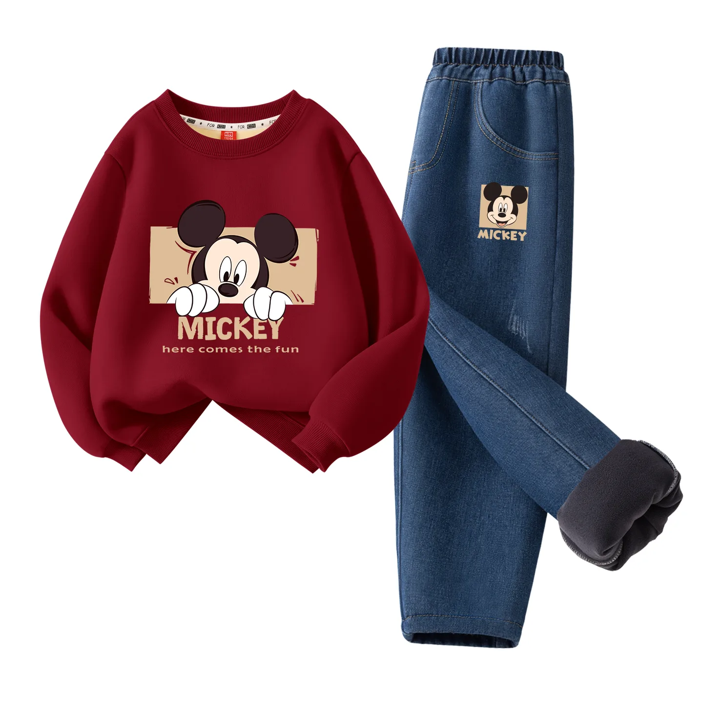 Детский спортивный костюм с круглым вырезом Disney, [Thickened and Fleece-Lined]Di Square Check Indigo+Di Frame Mickey Mouse K Denim Blue — фото 3