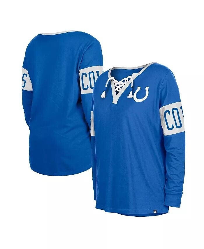 

Женская синяя футболка с длинными рукавами и вырезом на шнуровке Indianapolis Colts New Era