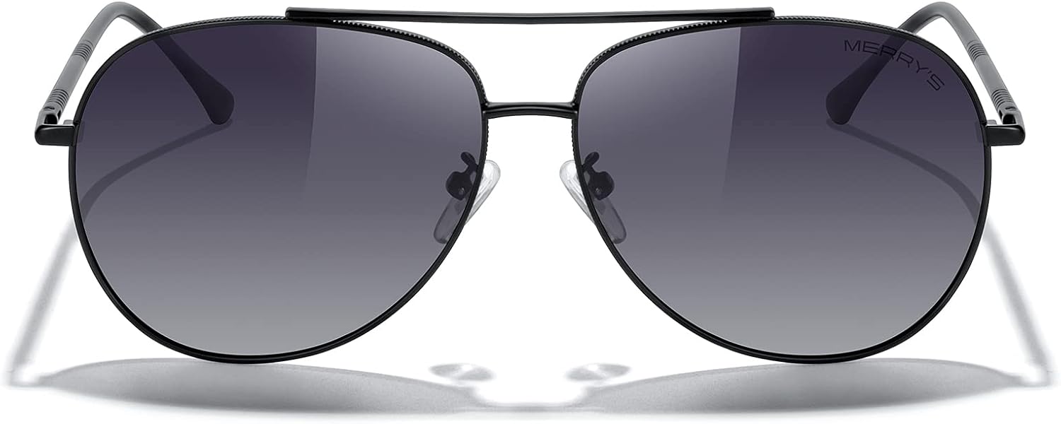 

Солнцезащитные очки-авиаторы MERRY'S для женщин и мужчин, с поляризованными зеркальными линзами и футляром - поляризованные очки для вождения, 60 мм, Black Frame/Gray Gradient Lens