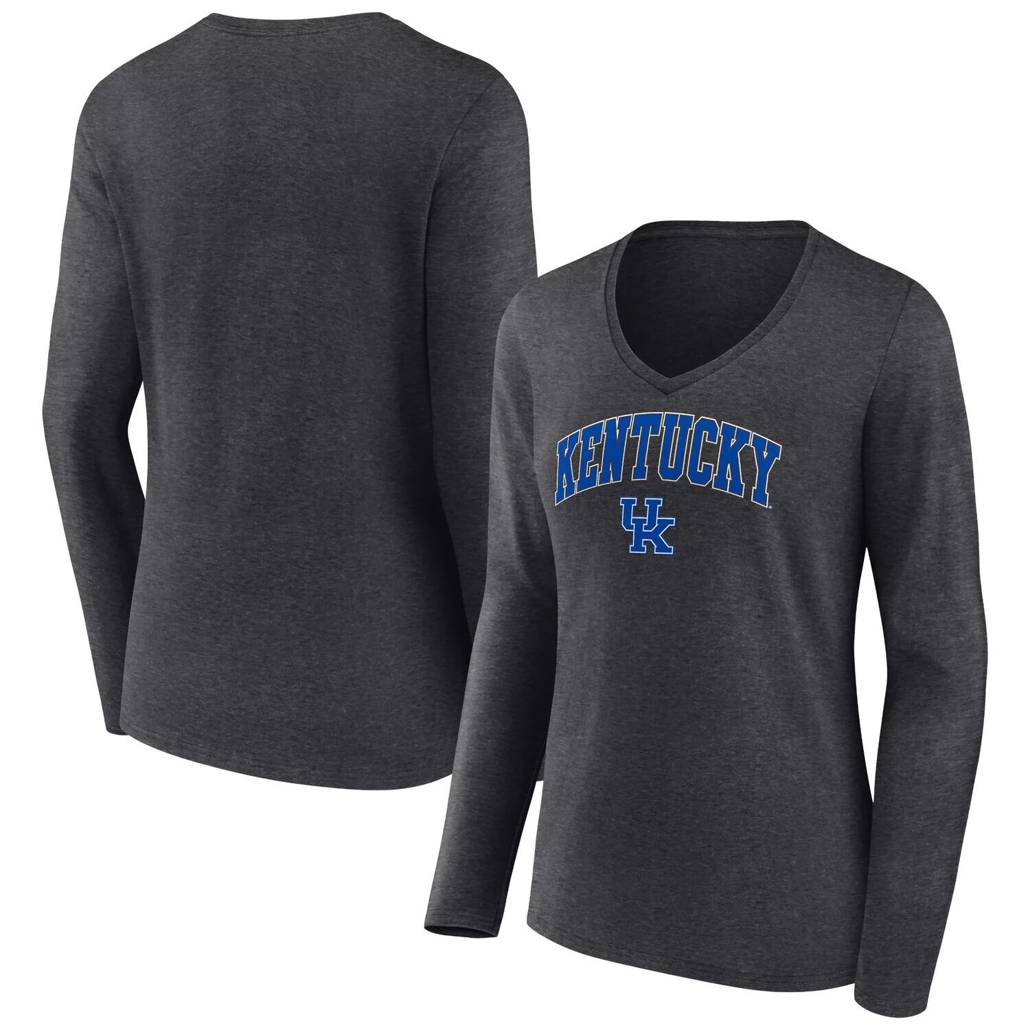 

Женская футболка Fanatics с логотипом Heather Charcoal Kentucky Wildcats Evergreen Campus, футболка с длинными рукавами и v-образным вырезом Fanatics