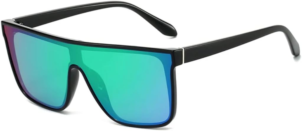 

Модные квадратные спортивные солнцезащитные очки для мужчин и женщин в винтажном стиле с зеркальными линзами и защитой от УФ-излучения UV400 TVTBBVV, Black Green Mirror