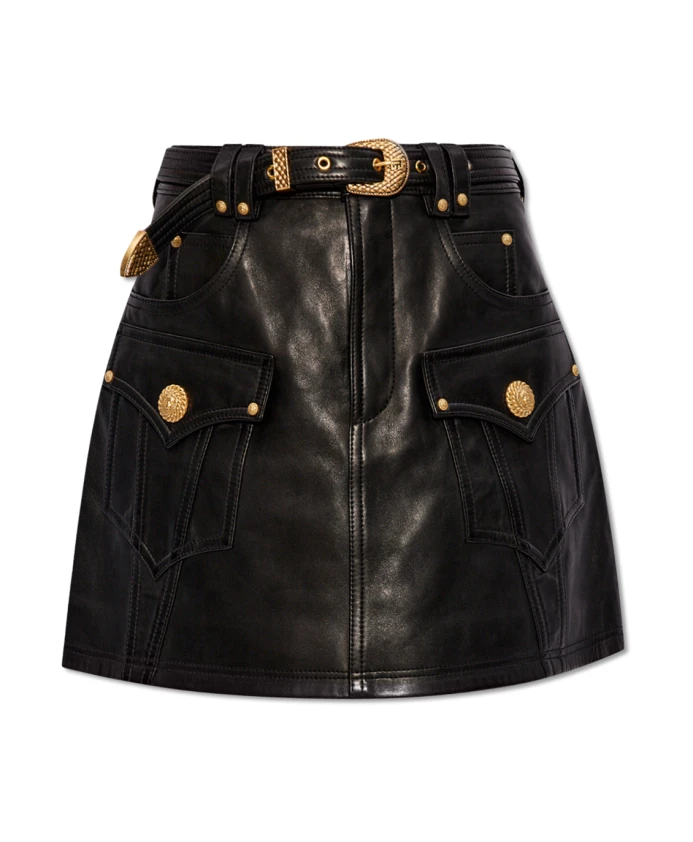 

Кожаная юбка Balmain, черный
