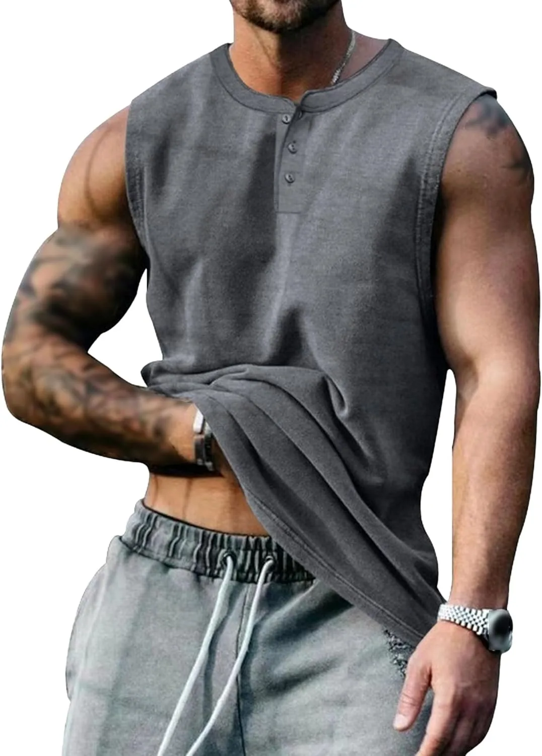 

Мужская майка-хенли с пуговицами slim fit VgueElegc