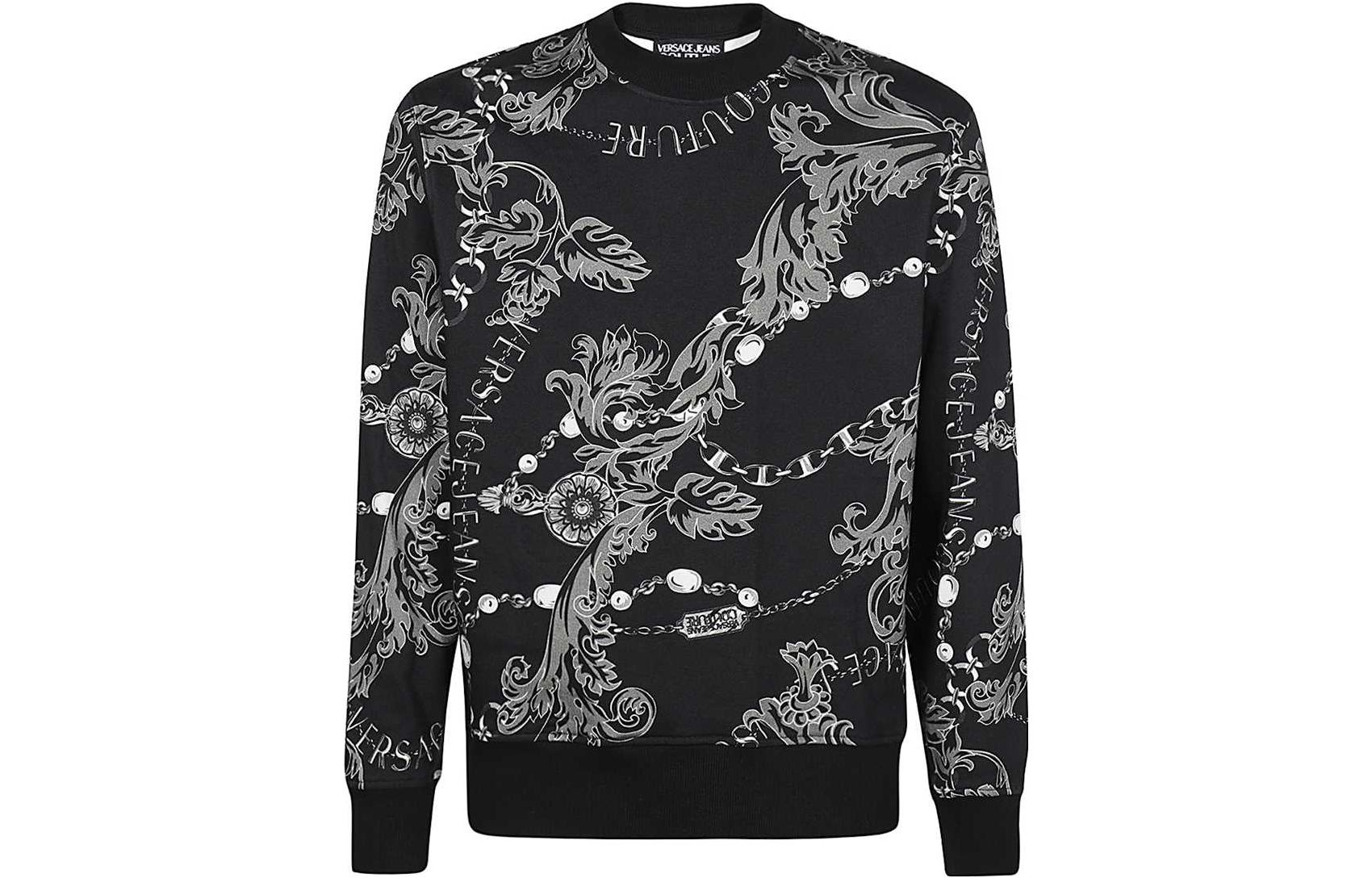 

Футболка с барочным принтом VERSACE JEANS, черная
