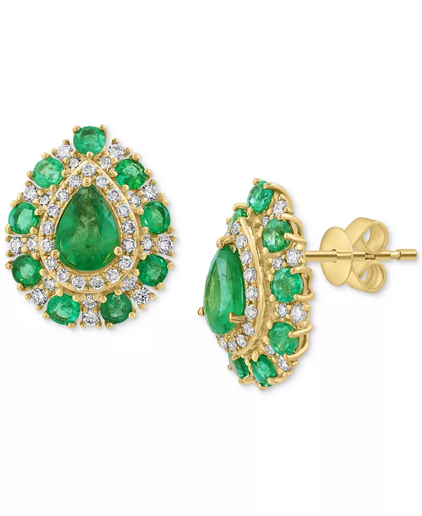 

Серьги-Гвоздики Effy с грушевидным ореолом из 14-каратного золота с изумрудами (2-1/3 карата) и бриллиантами (5/8 карата) Effy Collection, emerald