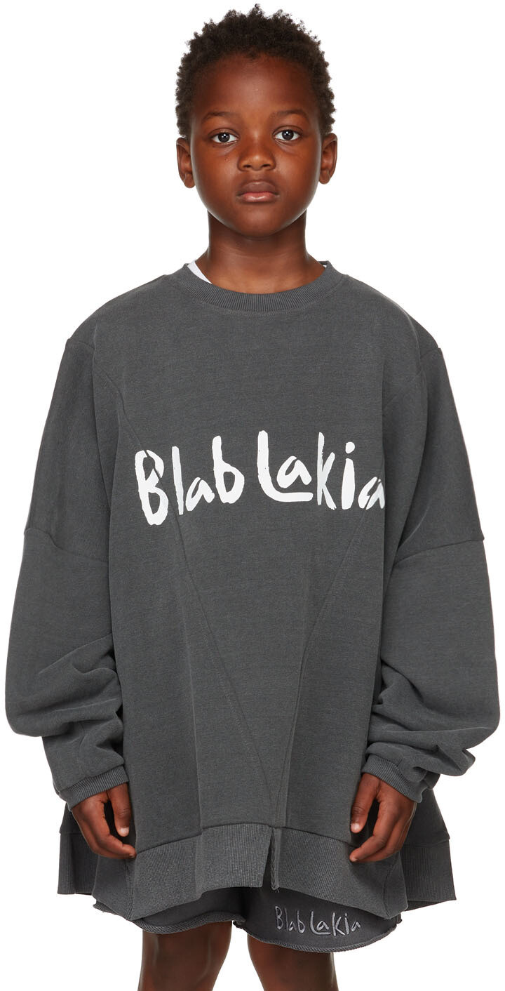 

Детский серый свитшот с логотипом Черный BlabLakia