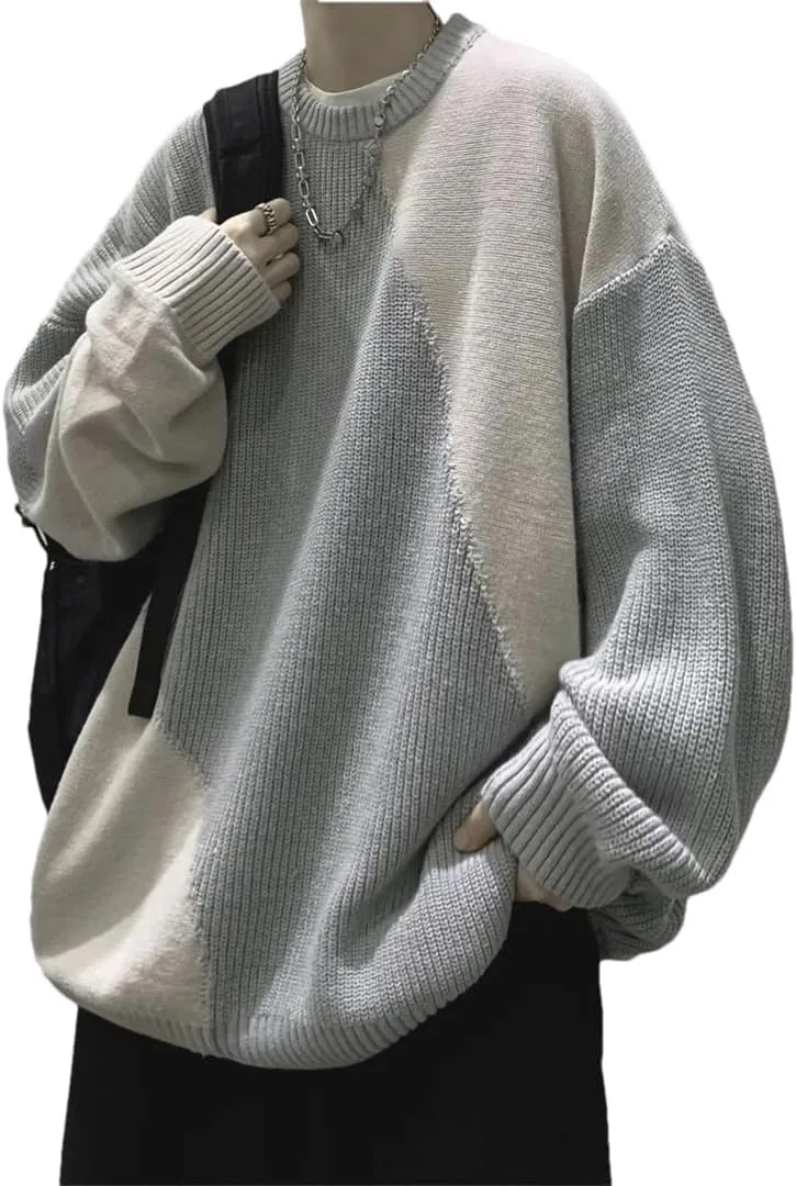 Мужской свитер Casual Loose Warm Panelled зимний вязаный