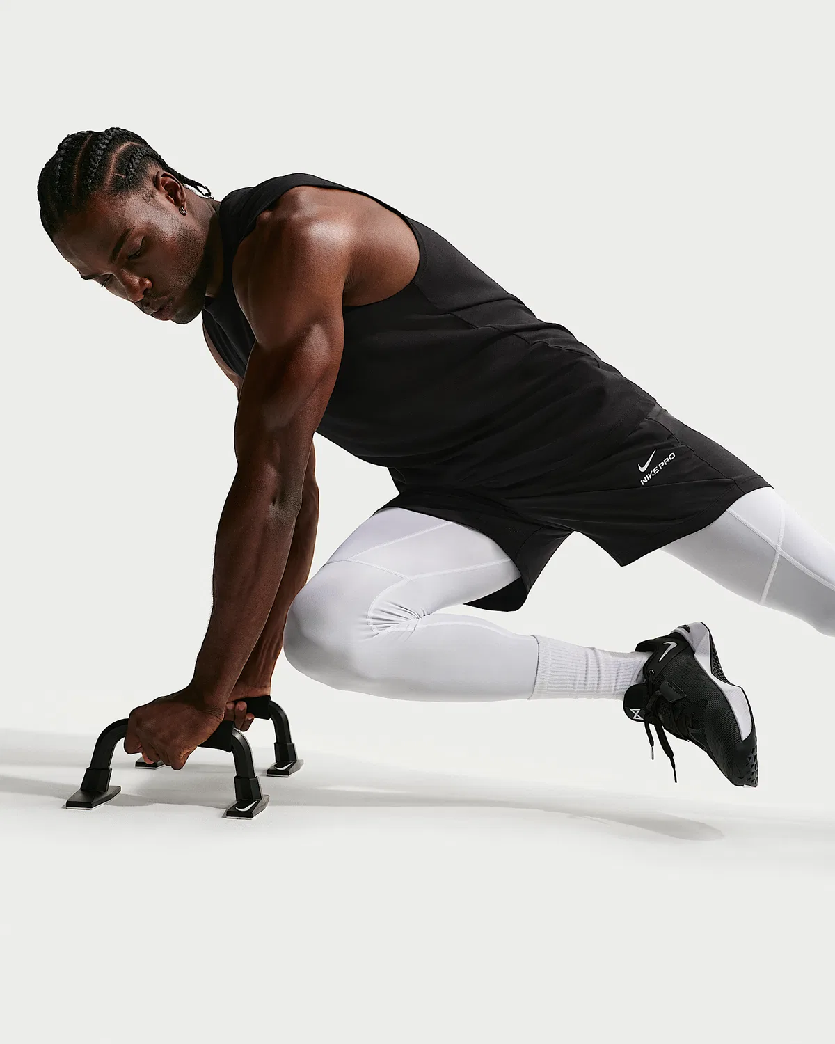 Мужские фитнес-лосины Nike Pro Dri-FIT, White/Black — фото 4