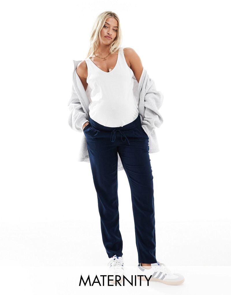 

Vero Moda Maternity – темно-синие зауженные брюки из смесового льна