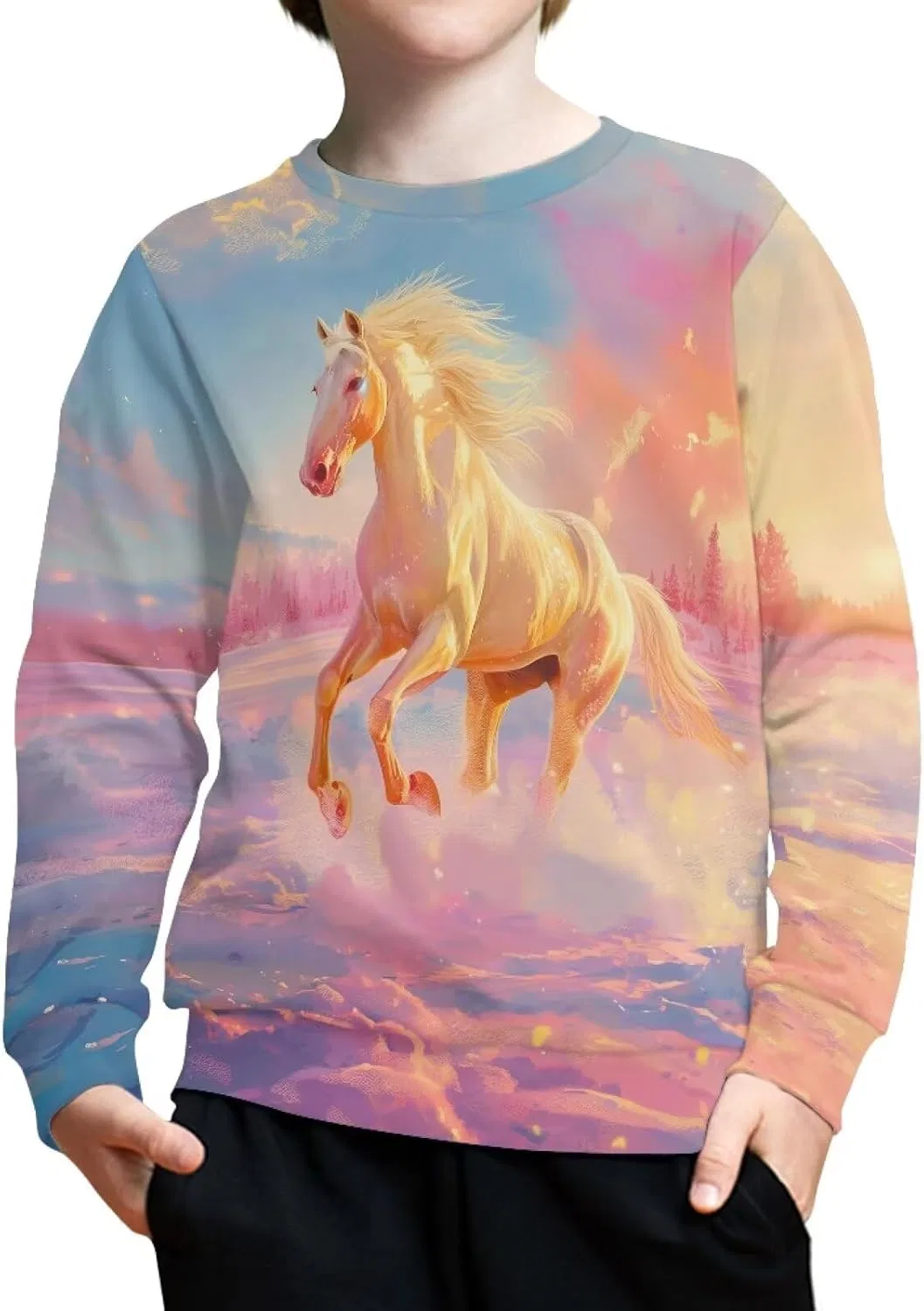 Свитшот детский с принтом ZPINXIGN, лошадь и радуга, цвет Horse Rainbow 2 — фото 2
