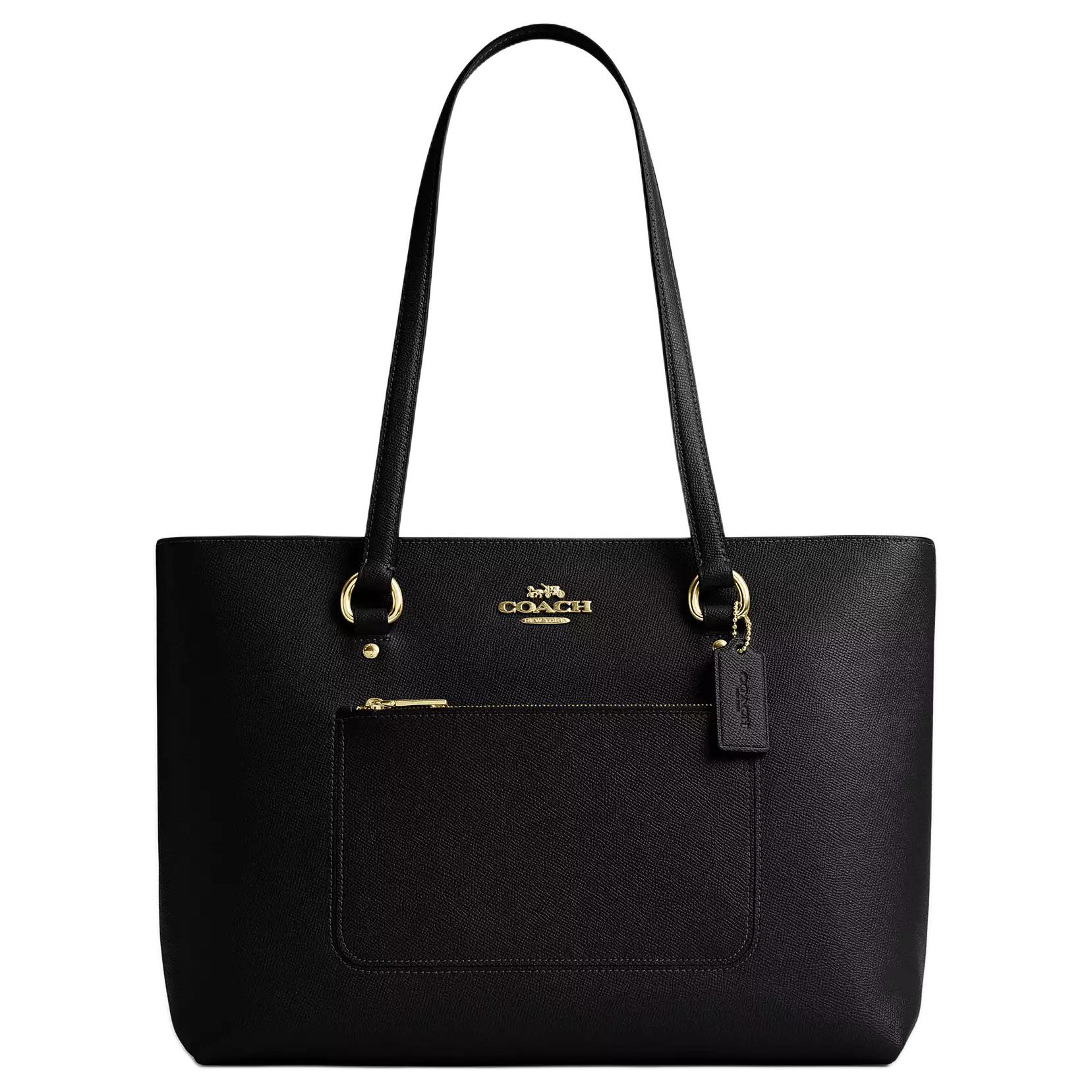 

Coach Женская сумка-тоут Station из зернистой кожи с покрытием из холста, сумка для покупок, дамская сумочка, сумка через плечо, большая, черная