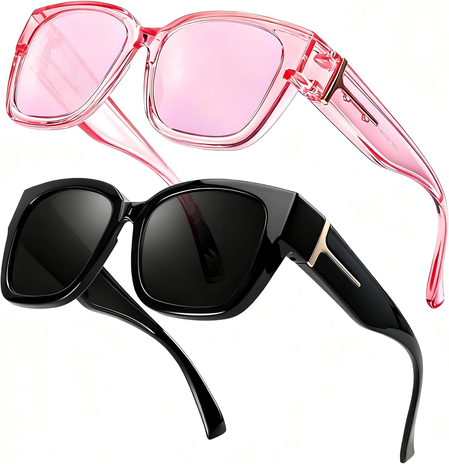 

LVIOE 2 шт. поляризованные солнцезащитные очки для женщин и мужчин, большие квадратные солнцезащитные очки с защитой от УФ-излучения LS7511, A19(2 Pack)pink/Pink+black/Grey