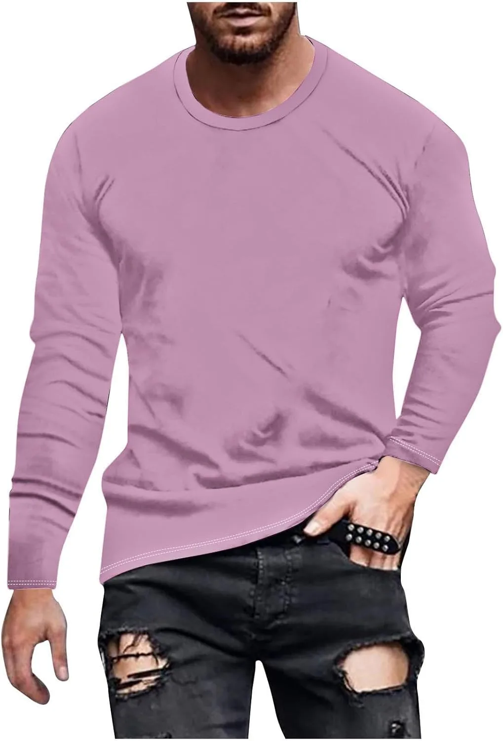 

Футболка с длинным рукавом для мужчин Basic Solid Athletic Gym Pullover Loose Fit Plus Size Crewneck