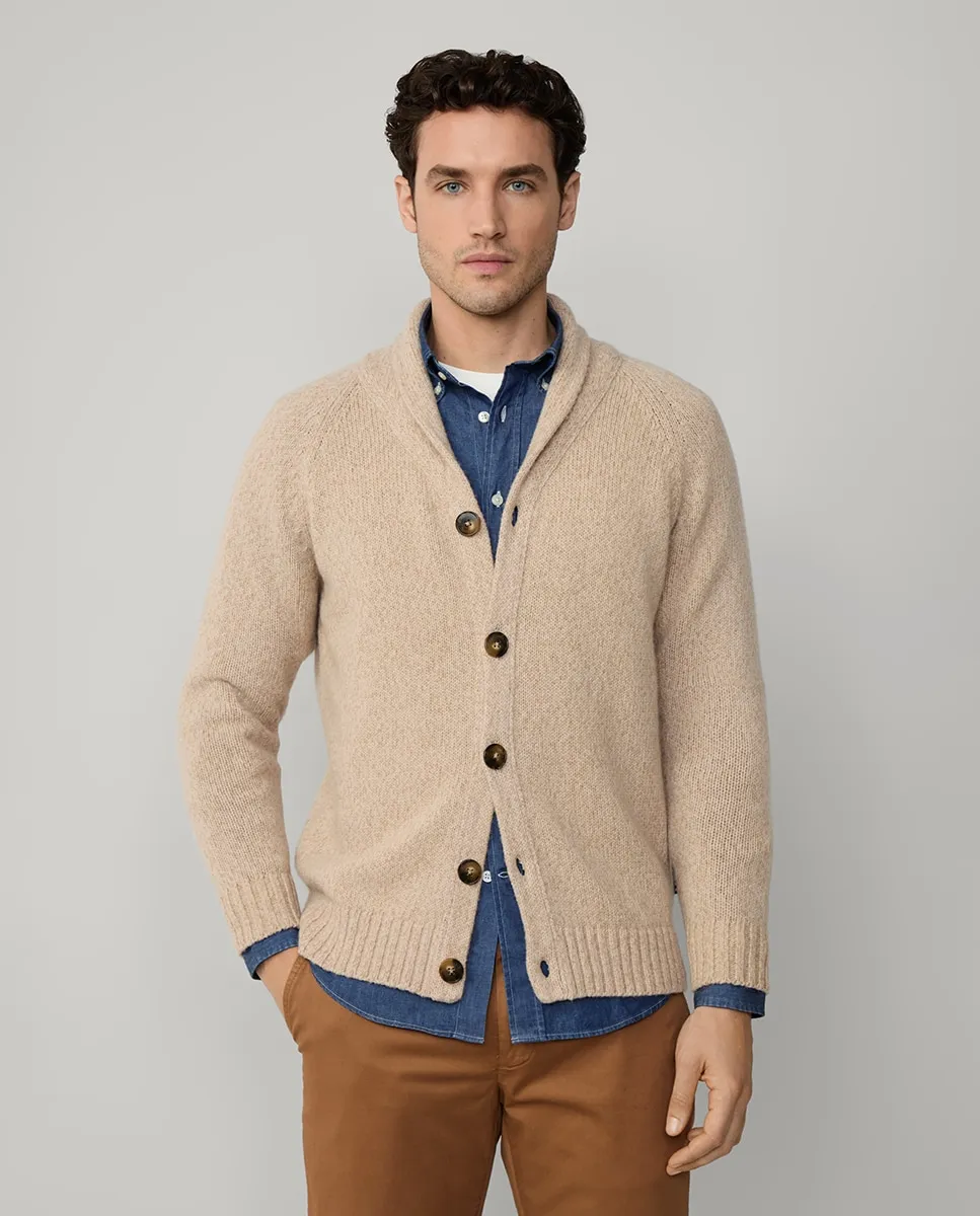 

Мужской кардиган из шерсти и хлопка с открытым воротом и пуговицами Façonnable, бежевый