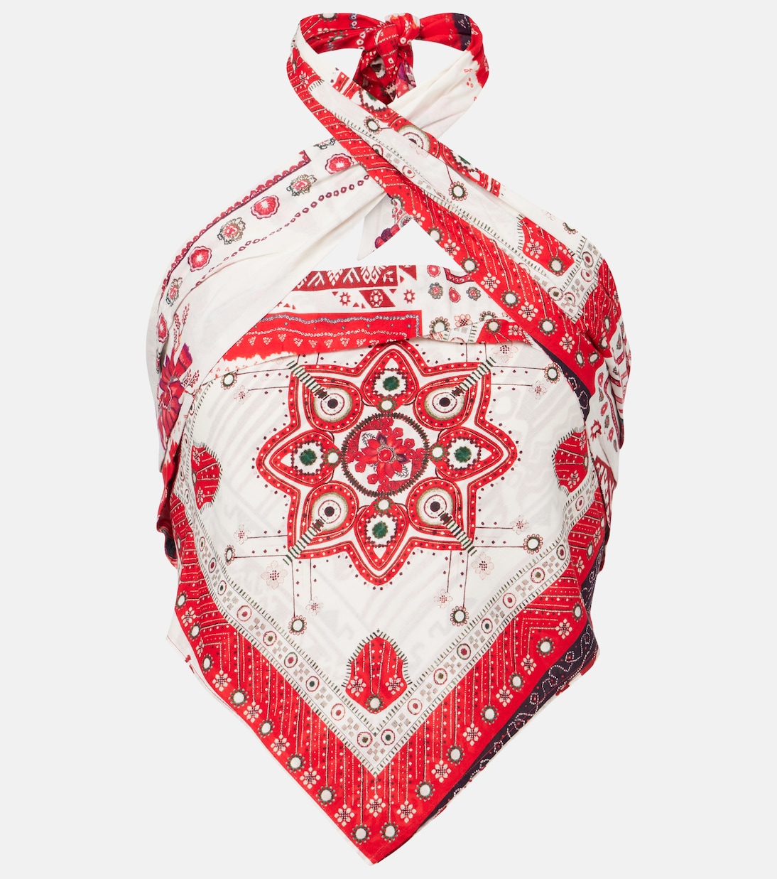 

Фейза топ с запахом из хлопка с принтом Marant Etoile, Red/Ecru