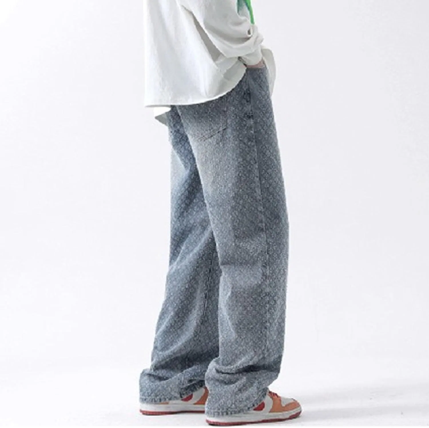 Джинсы прямые потертые Slim Fit на поясе, синий — фото 4