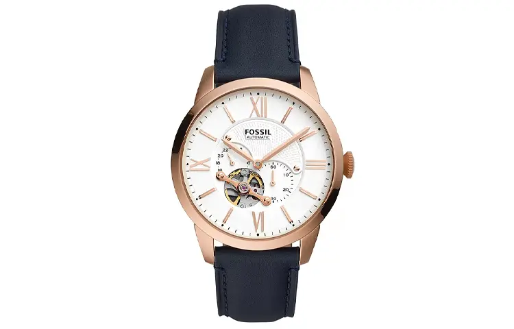 

FOSSIL Часы Wrist Watch Automatic Mechanical Movement Leather Strap 44mm White Dial Men's Watch, White Dial