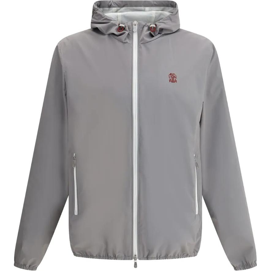 

Brunello Cucinelli Толстовка с капюшоном на молнии с вышитым логотипом, Gray
