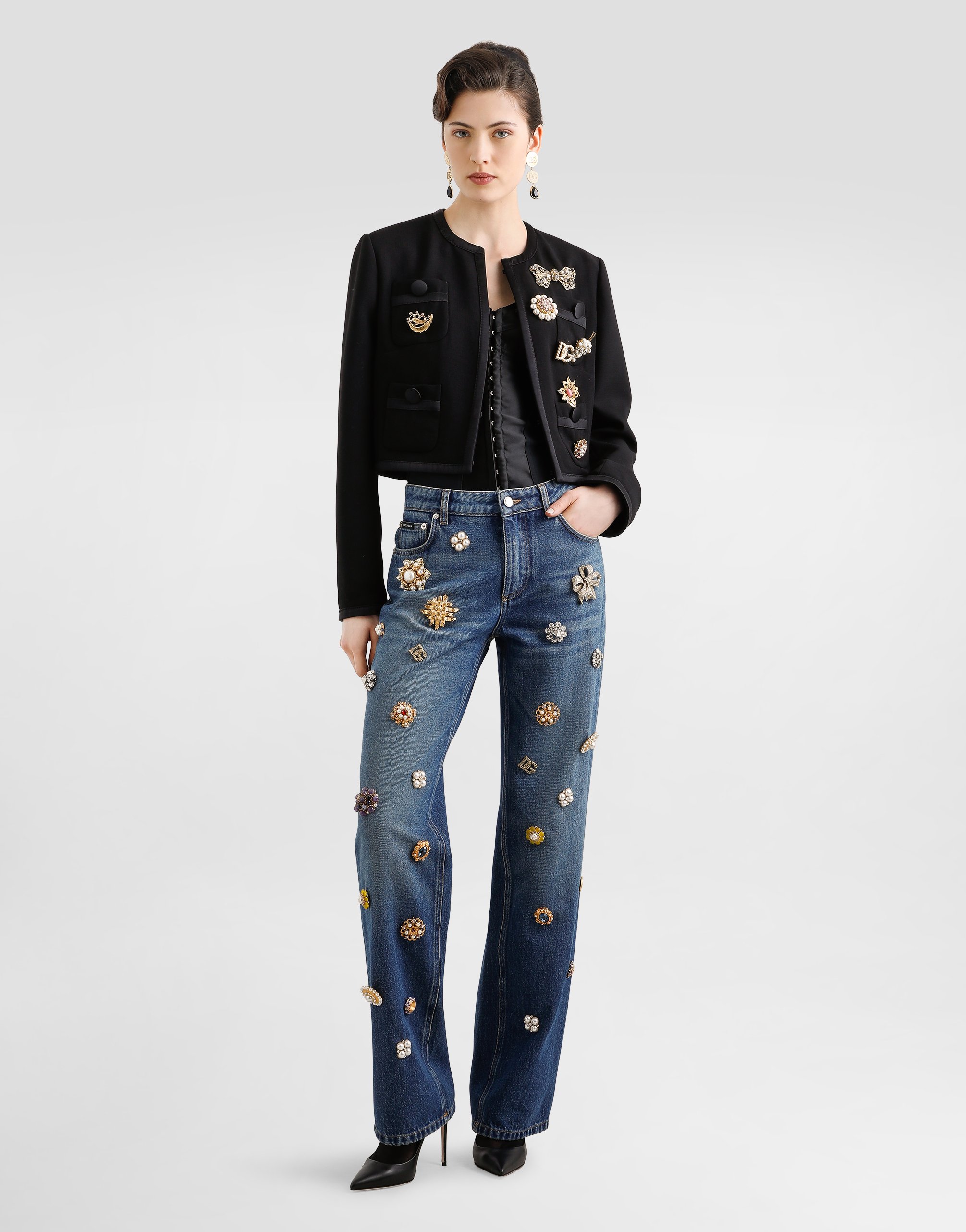 Эластичный атласный бюстье-топ Dolce & Gabbana, черный — фото 4