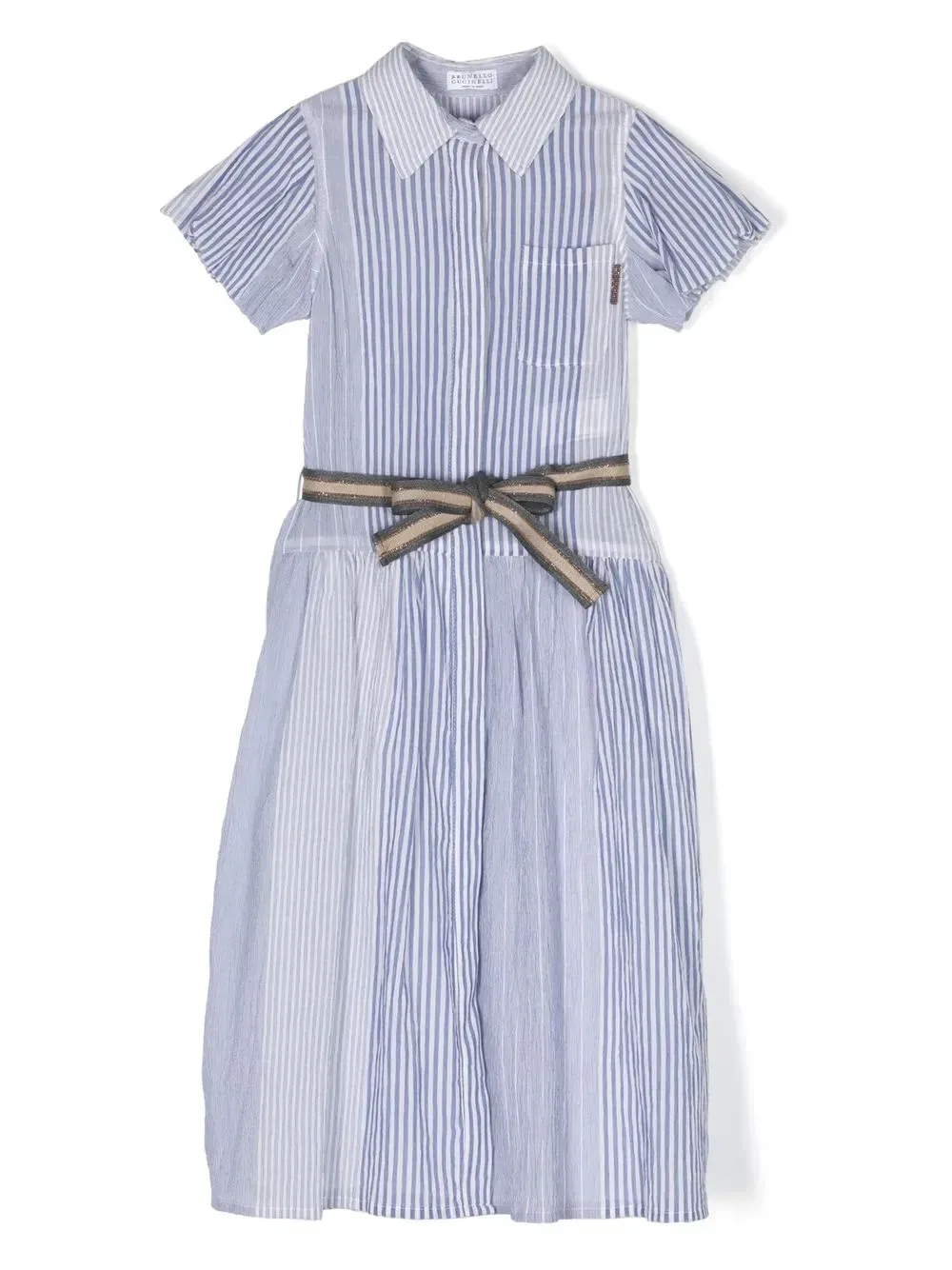 Полосатое платье из сирсакера Brunello Cucinelli Kids, белый