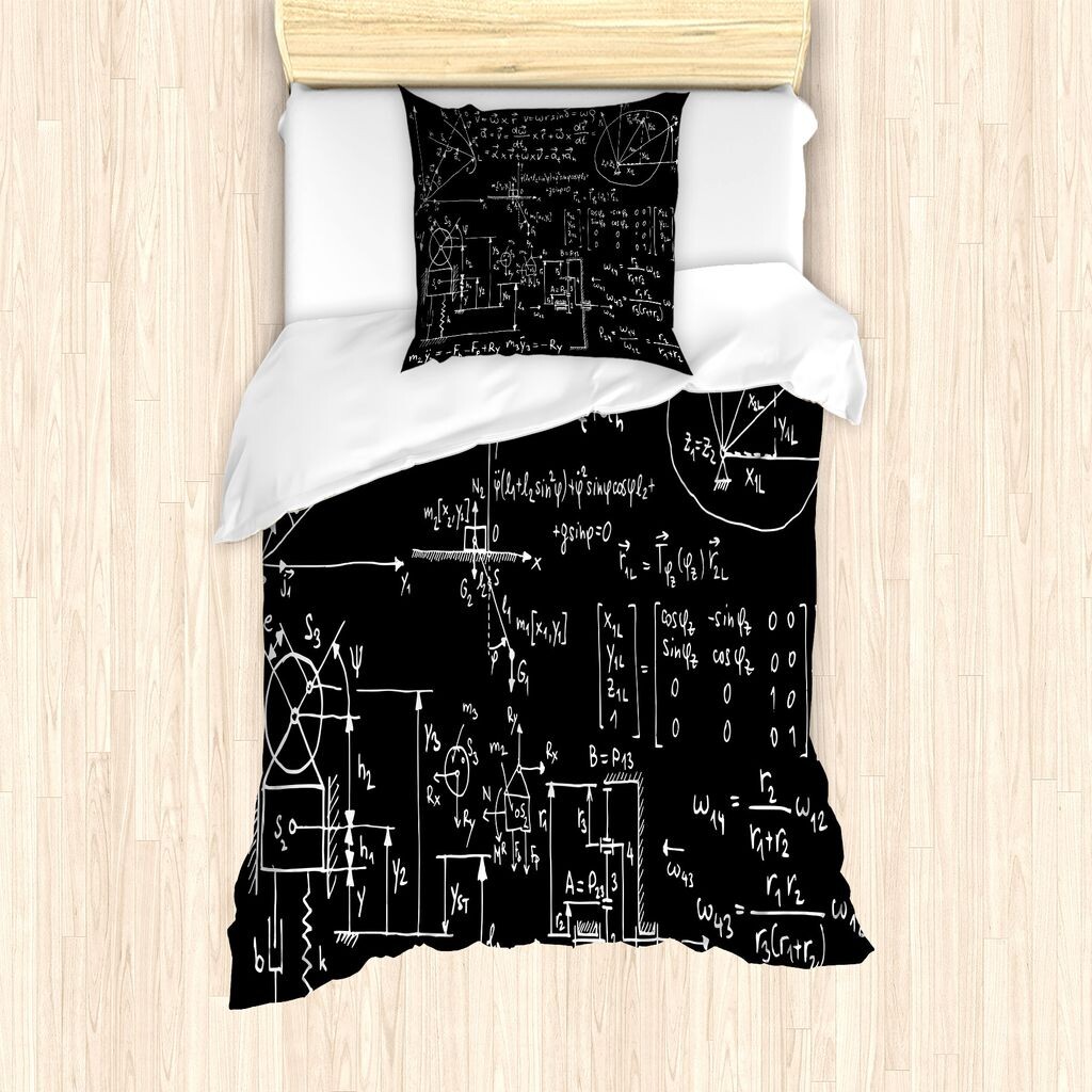 

Комплект пододеяльников ABAKUHAUS Physics для односпальных кроватей, с эскизом механической формулы, защита от клещей, подходит для аллергиков, с наволочкой, 135 см x 200 см - 80 x 80 см, угольно-серый и белый