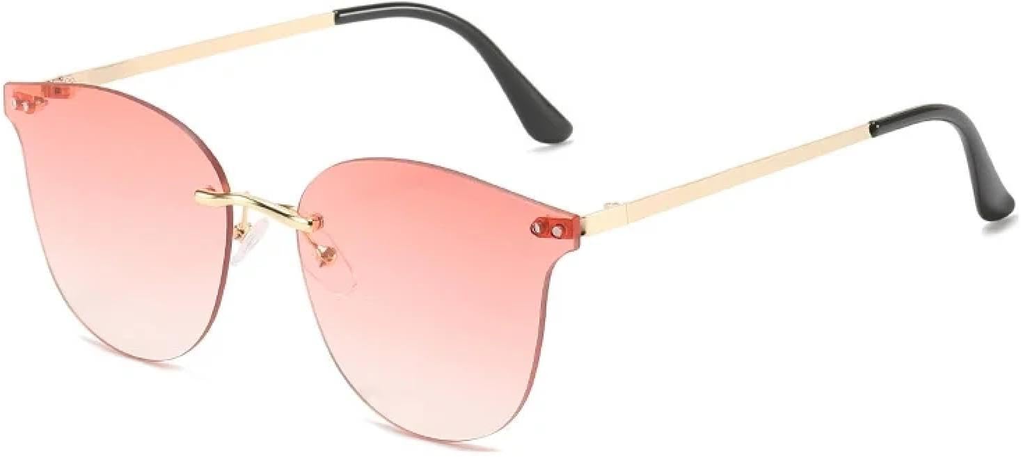 

Модные солнцезащитные очки без оправы для женщин и мужчин в винтажном стиле с заклепками, летние, для путешествий, с защитой от УФ-излучения UV400 TKKTLLT, Gold Gradient Pink