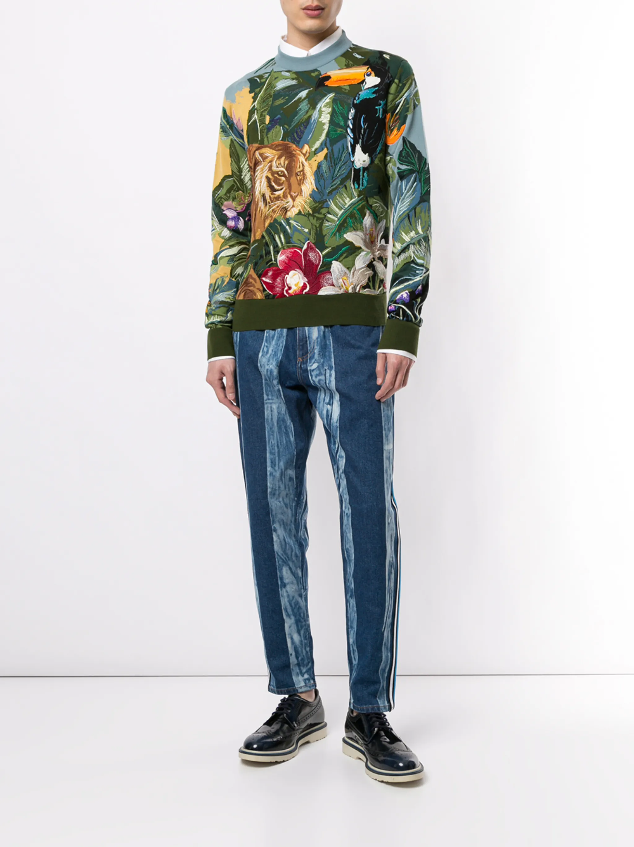 Полосатые джинсы с эффектом потертости Dolce & Gabbana, синий — фото 2