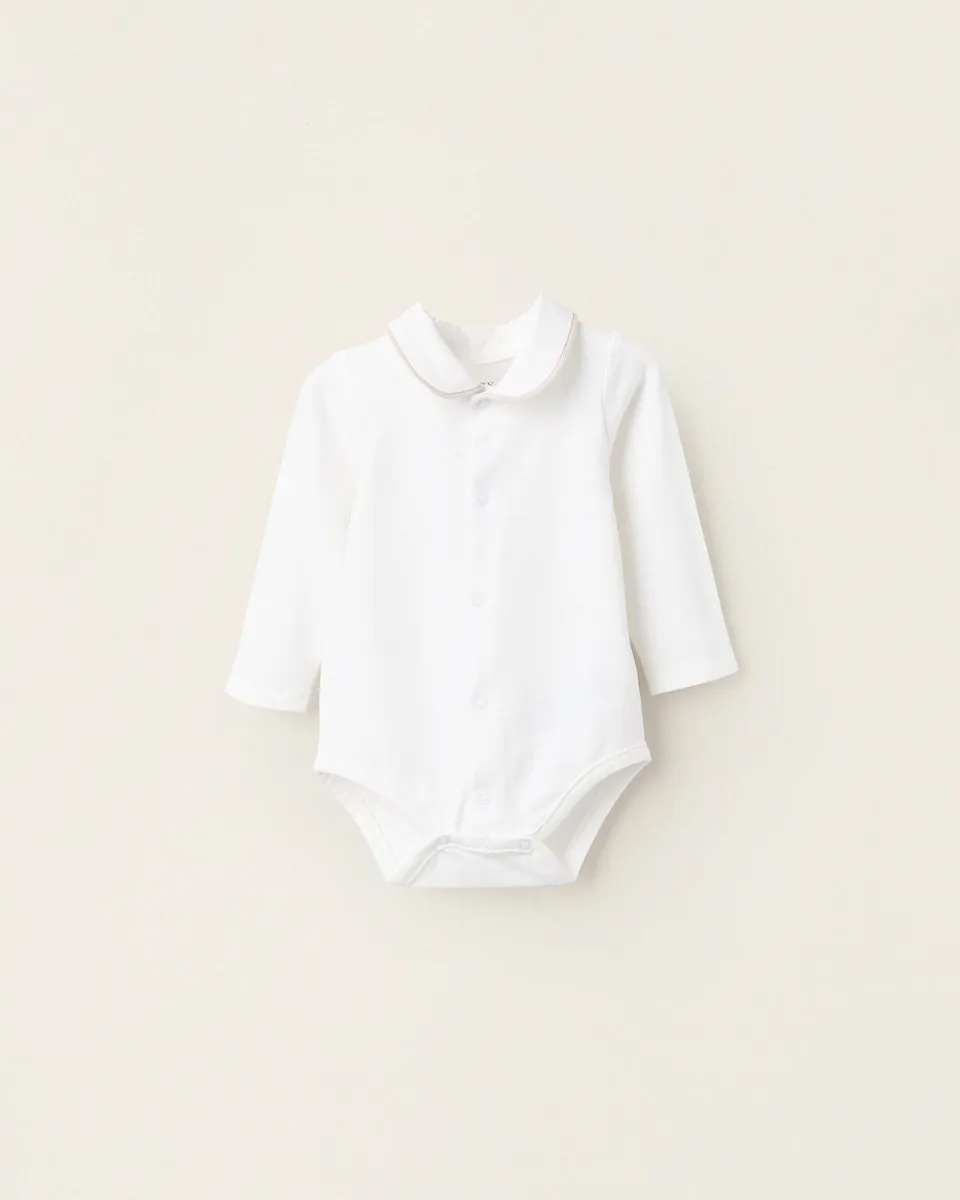 

Боди для мальчика с воротником Питер Пэн на кнопках Zippy, белый