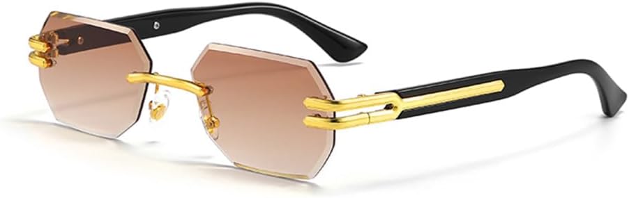 

Ретро-солнцезащитные очки без оправы для мужчин и женщин в стиле панк, прямоугольные солнцезащитные очки без оправы, маленькие, с защитой от УФ-излучения UV400 MTZJH, 3