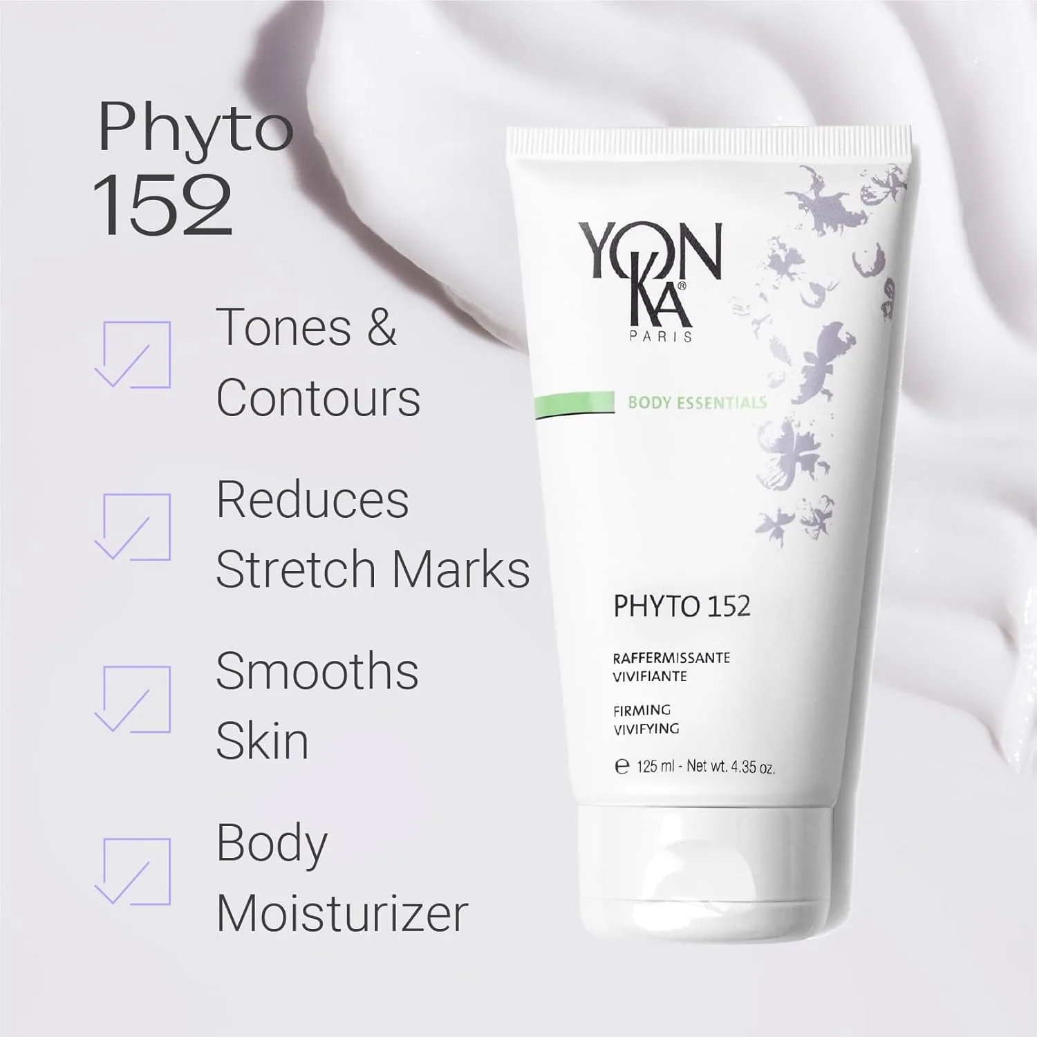 Укрепляющий лосьон для тела Yonka Phyto 152 | Тонизирует и подтягивает кожу с витамином Е | Уменьшает растяжки и обвисание кожи | Интенсивно увлажняет | Нежирный и быстро впитывается | 120 мл — фото 2
