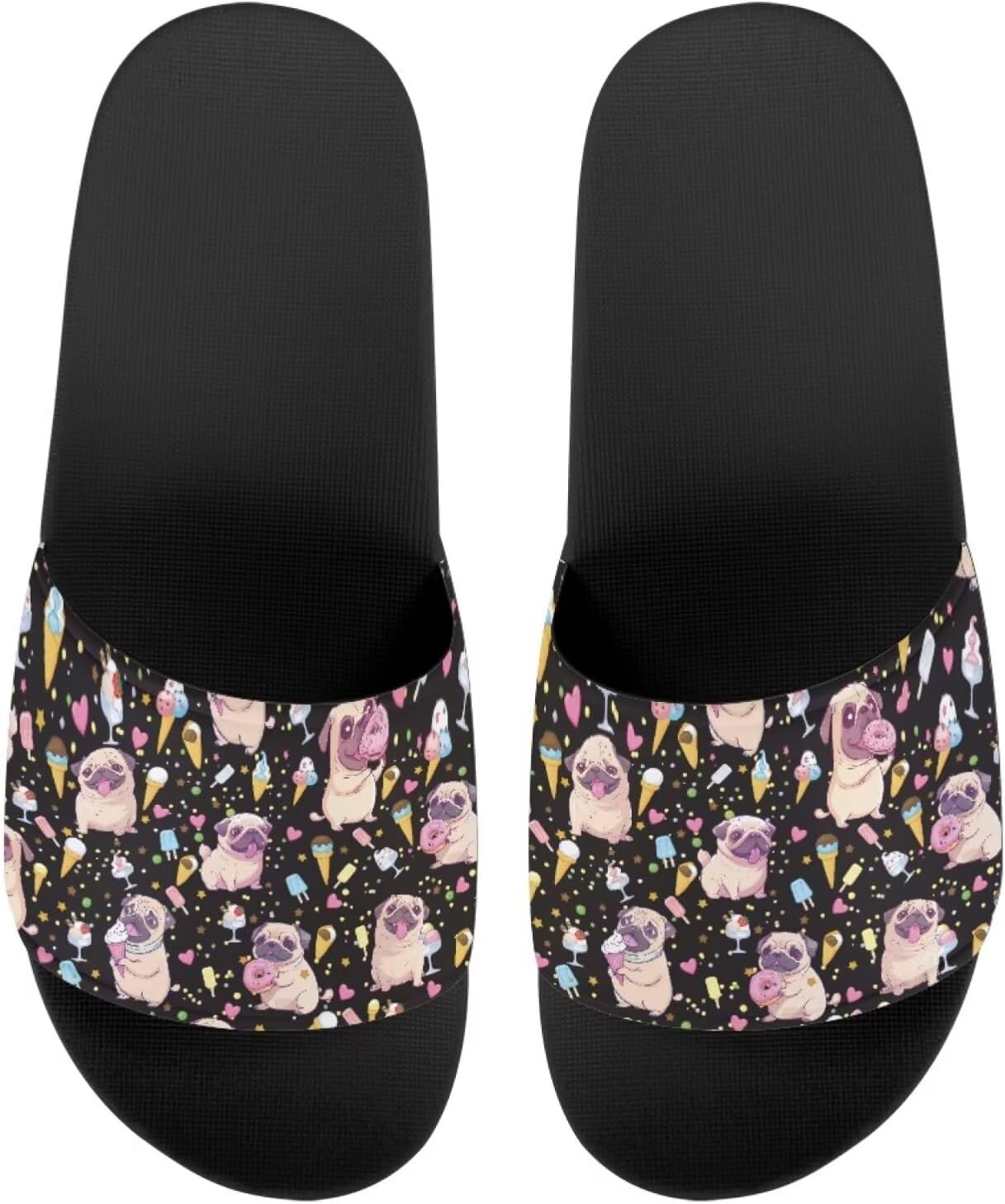 

Унисекс слайд-сандалии JoyLamoria с принтом, домашние тапочки для ванной, повседневная обувь на плоской подошве для мужчин и женщин, Ice Cream Pug