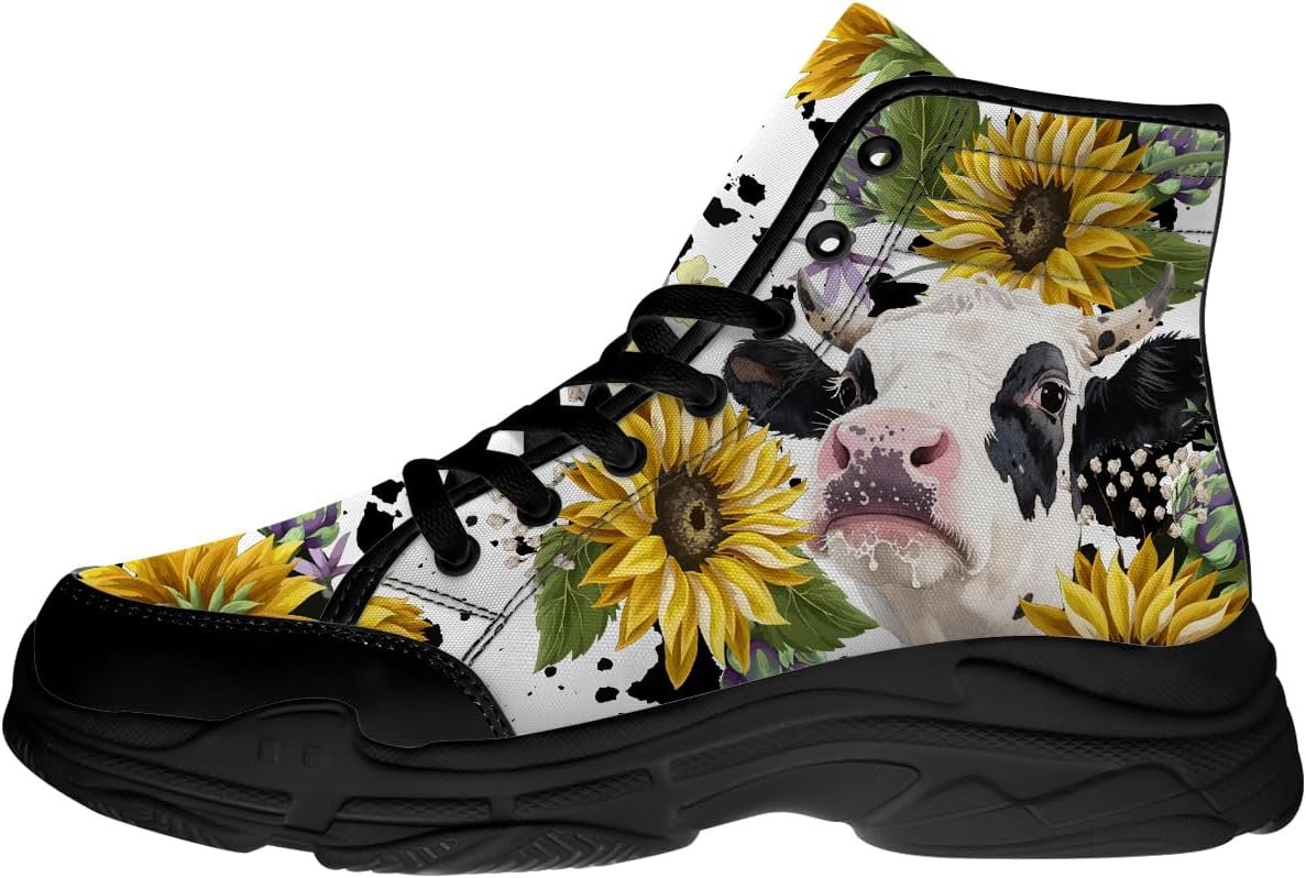 

Высокие кеды Quorax Yellow Sunflower для женщин и мужчин, с шнуровкой, из хлопка, подарок для нее и для него, черный