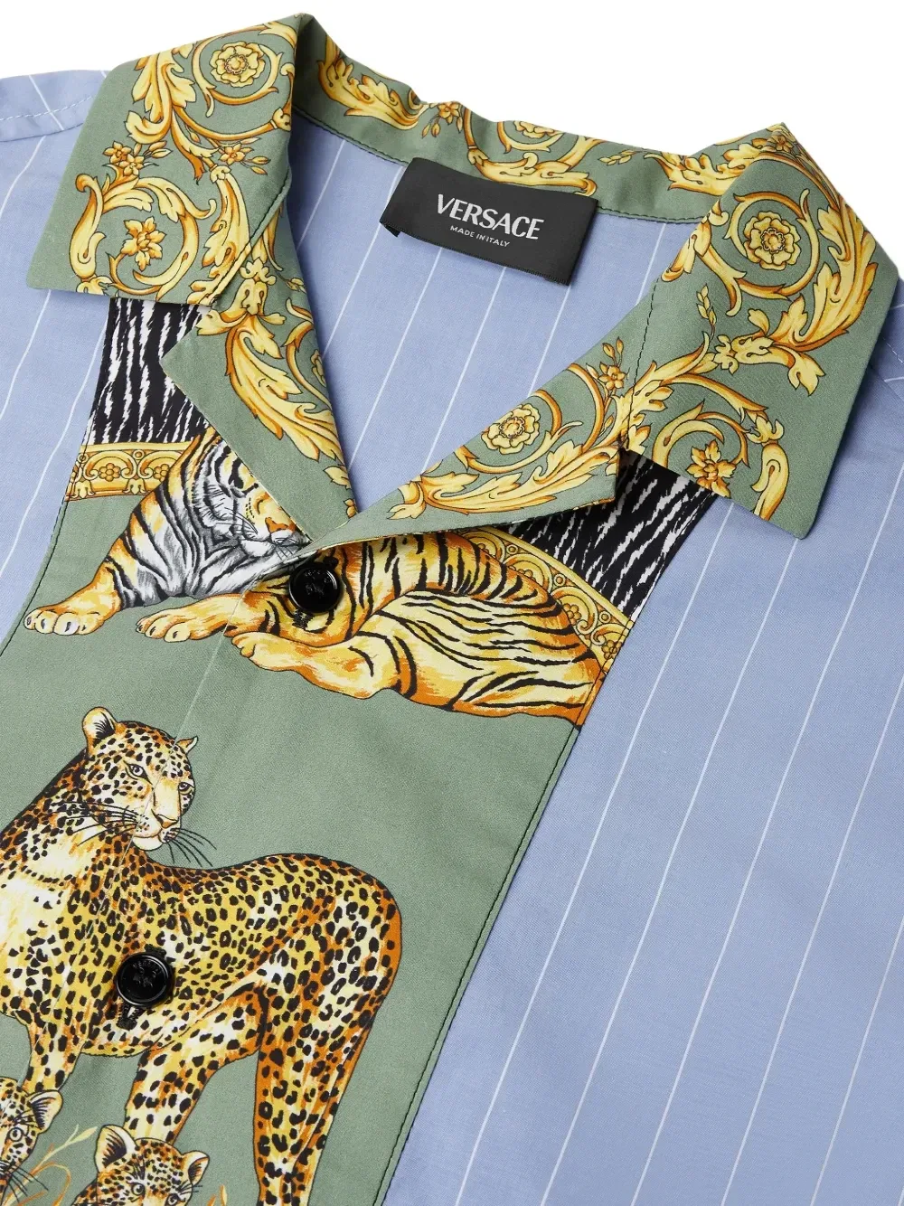 Полосатая рубашка с принтом Barocco Versace Kids, синий — фото 3