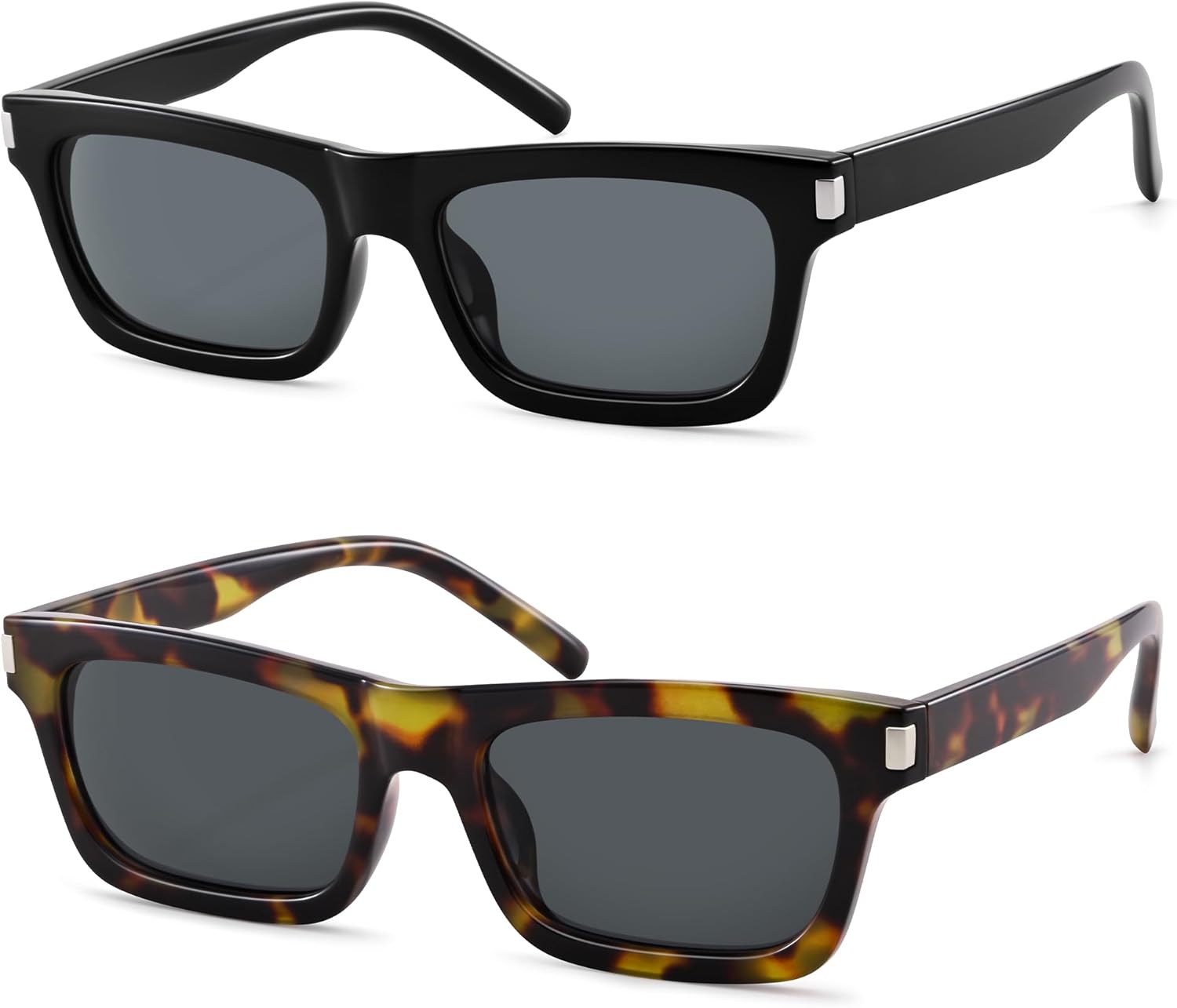 

Солнцезащитные очки Hycredi в стиле ретро, ​​квадратные, для женщин и мужчин, модные прямоугольные, винтажные, классические, в стиле 90-х, 2pack - Black/Gray + Leopard/Gray