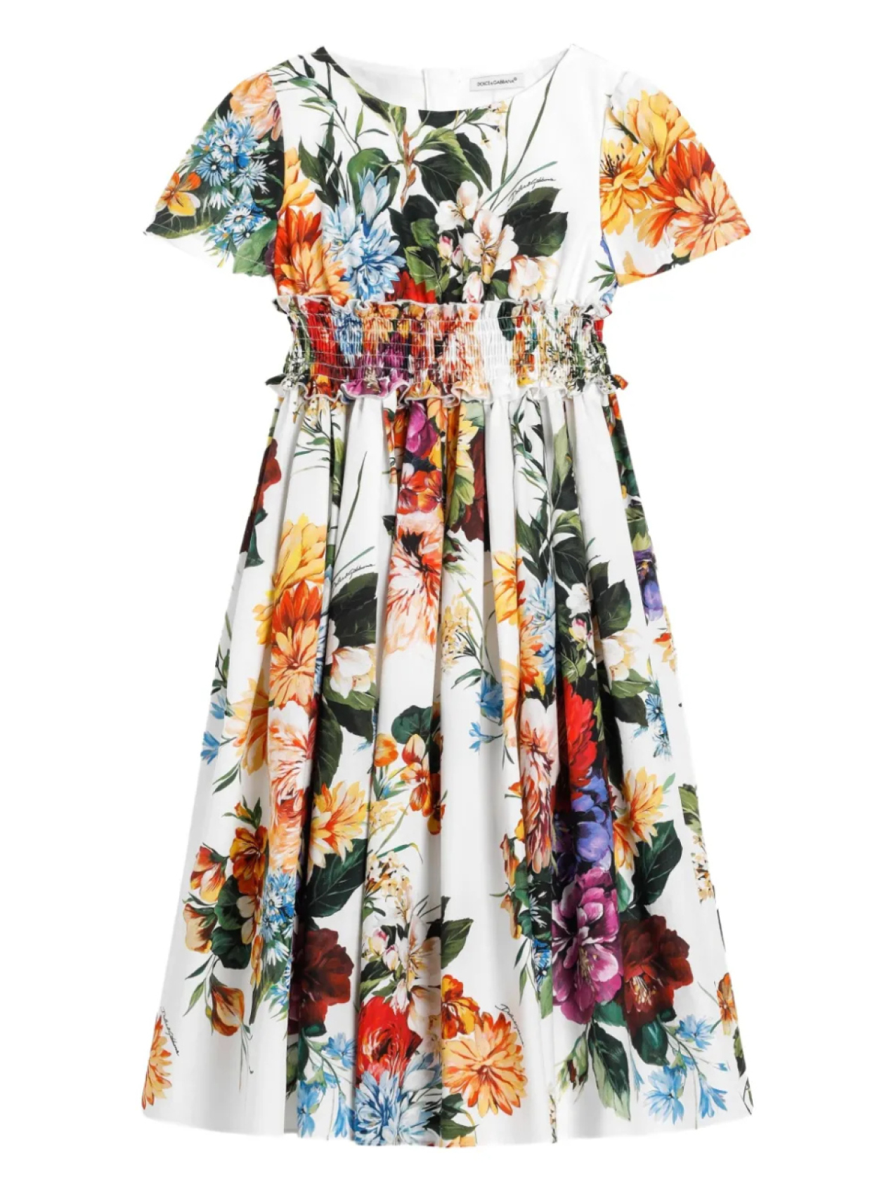

Платье с цветочным принтом и короткими рукавами Dolce & Gabbana Kids, белый