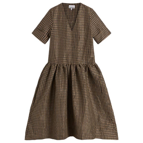 

Длинное платье в клетку Ganni, tobacco коричневый