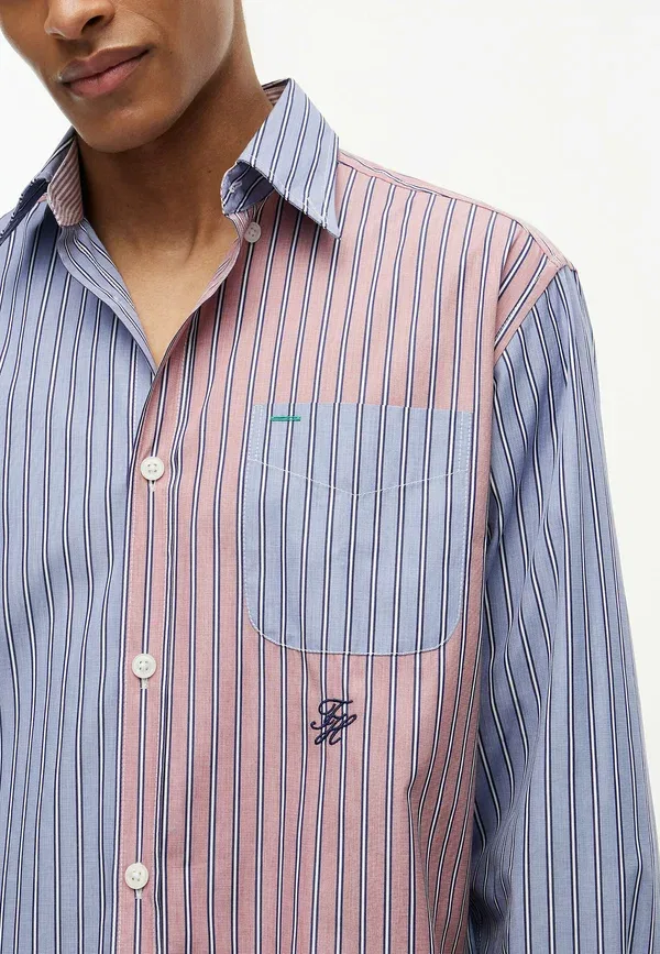 Рубашка Tommy Hilfiger Oversized fit premium colour blocked stripe shirt, голубая полоска — фото 4