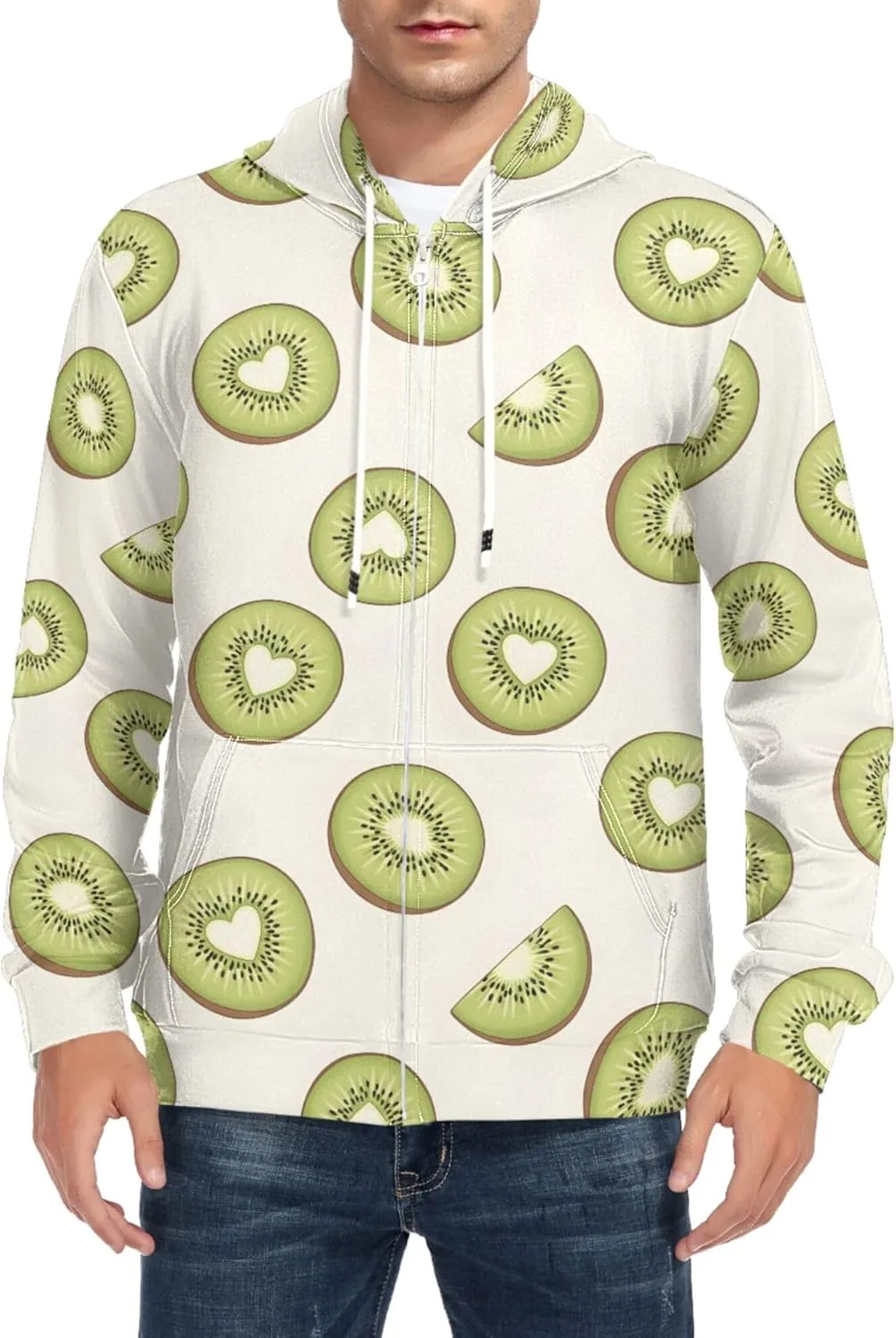 

Мужская толстовка с капюшоном на молнии, принт Kiwi Heart, с карманом CUPADA