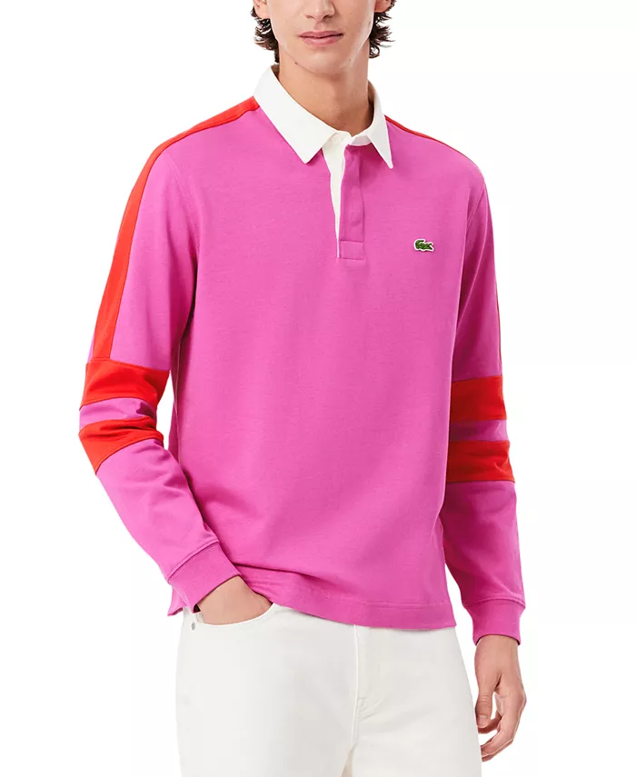 

Мужской классический полосатый поло-свитшот Lacoste, розовый