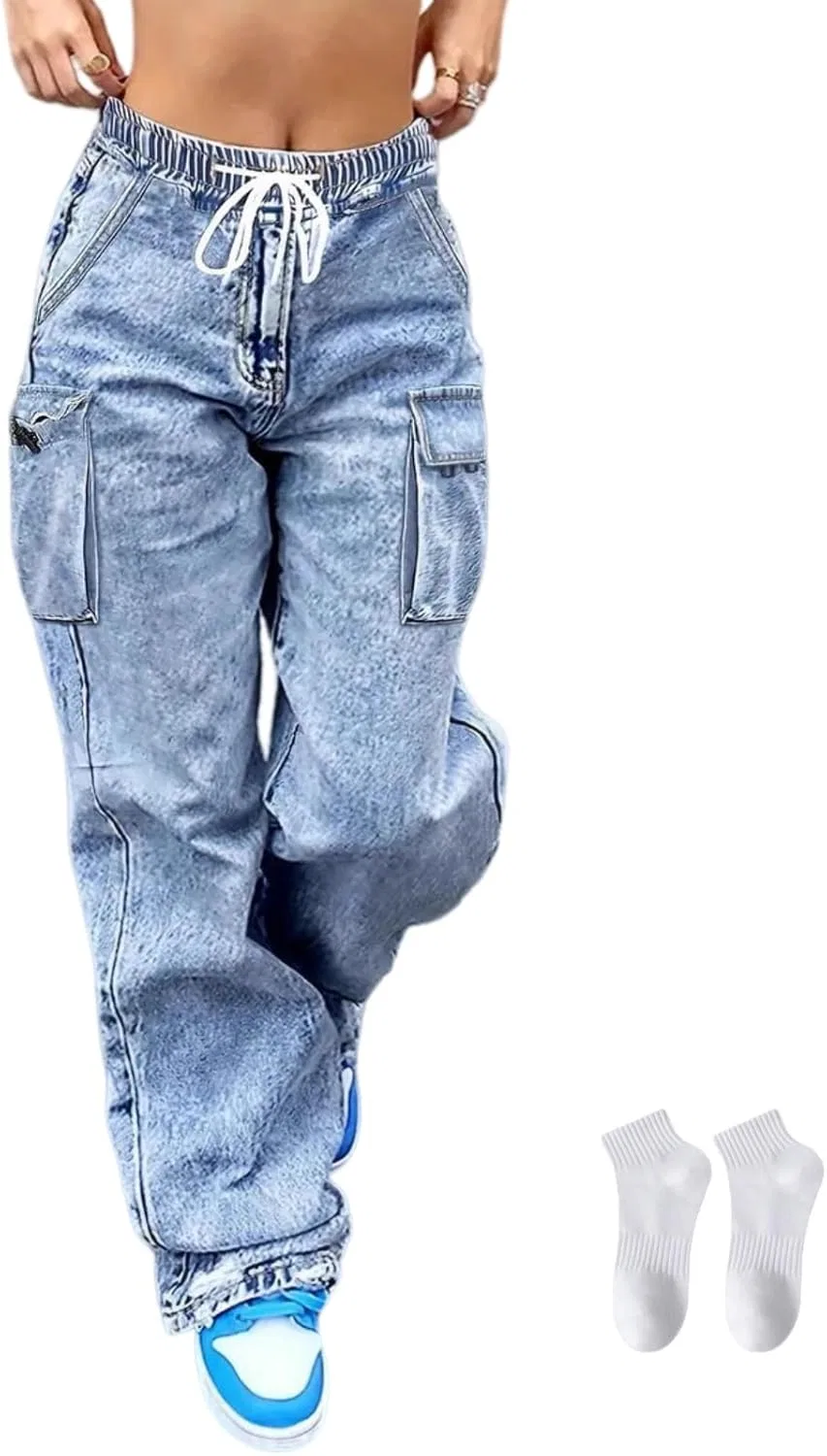 Джинсы с завышенной таей, Baggy Jeans, синие