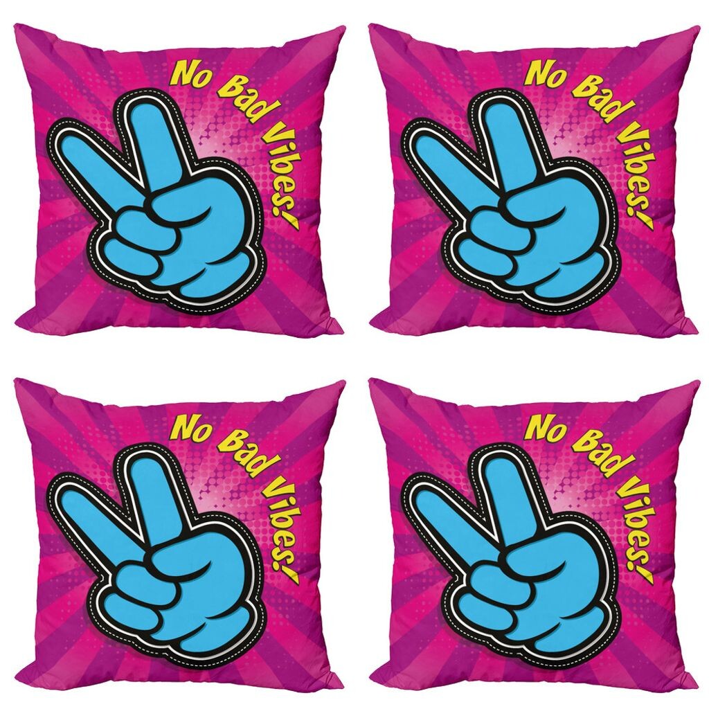 

ABAKUHAUS Набор чехлов для подушек для отдыха (4 предмета), No Bad Vibes Vintage, современная двусторонняя цифровая печать, 60 см x 60 см, пурпурно-желтый синий