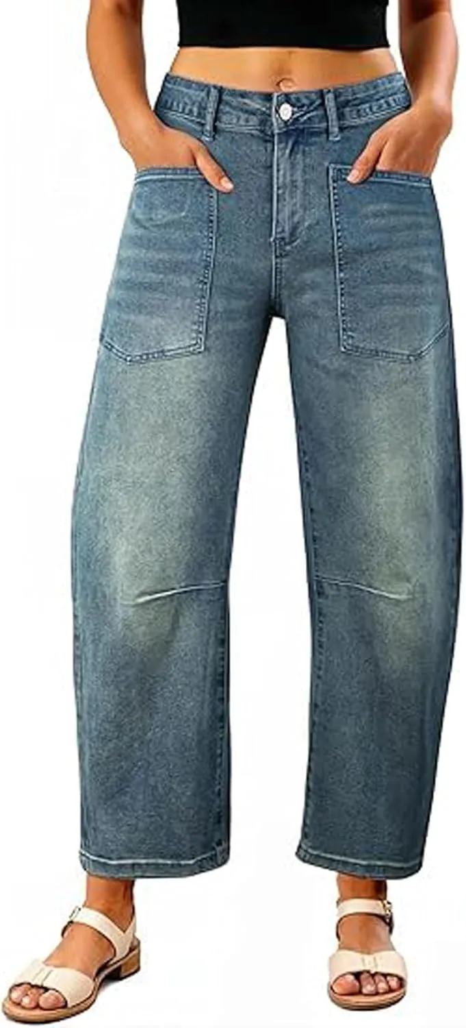 

Женские джинсы loveimgs Boyfriend Denim Barrel с пачворком и широкими штанинами