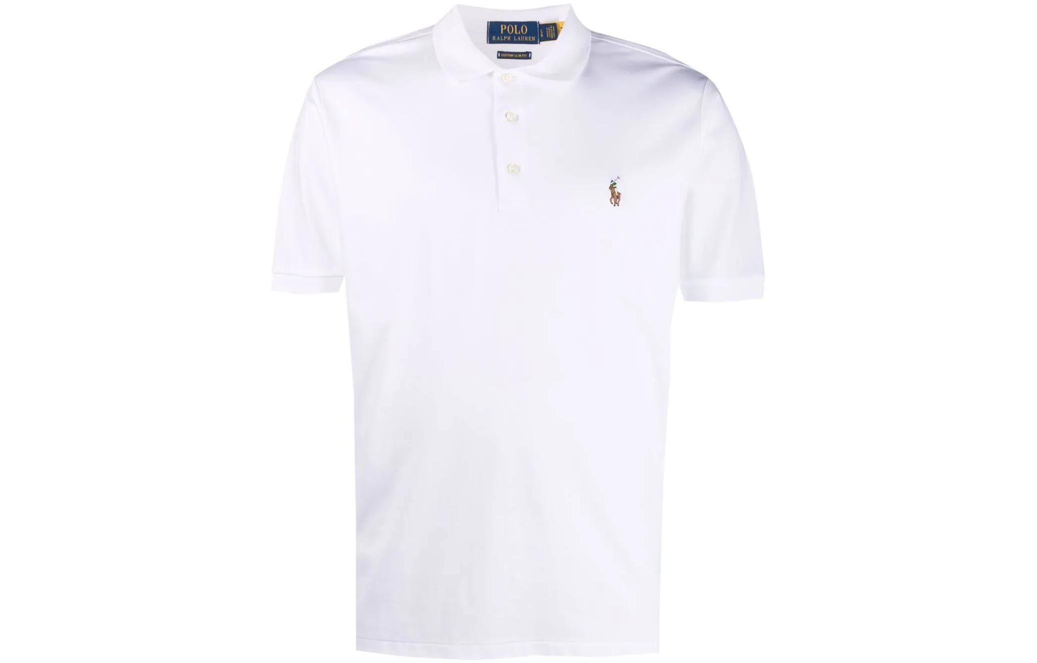 Футболка поло с коротким рукавом и вышитым логотипом Polo Ralph Lauren, белая — фото 2